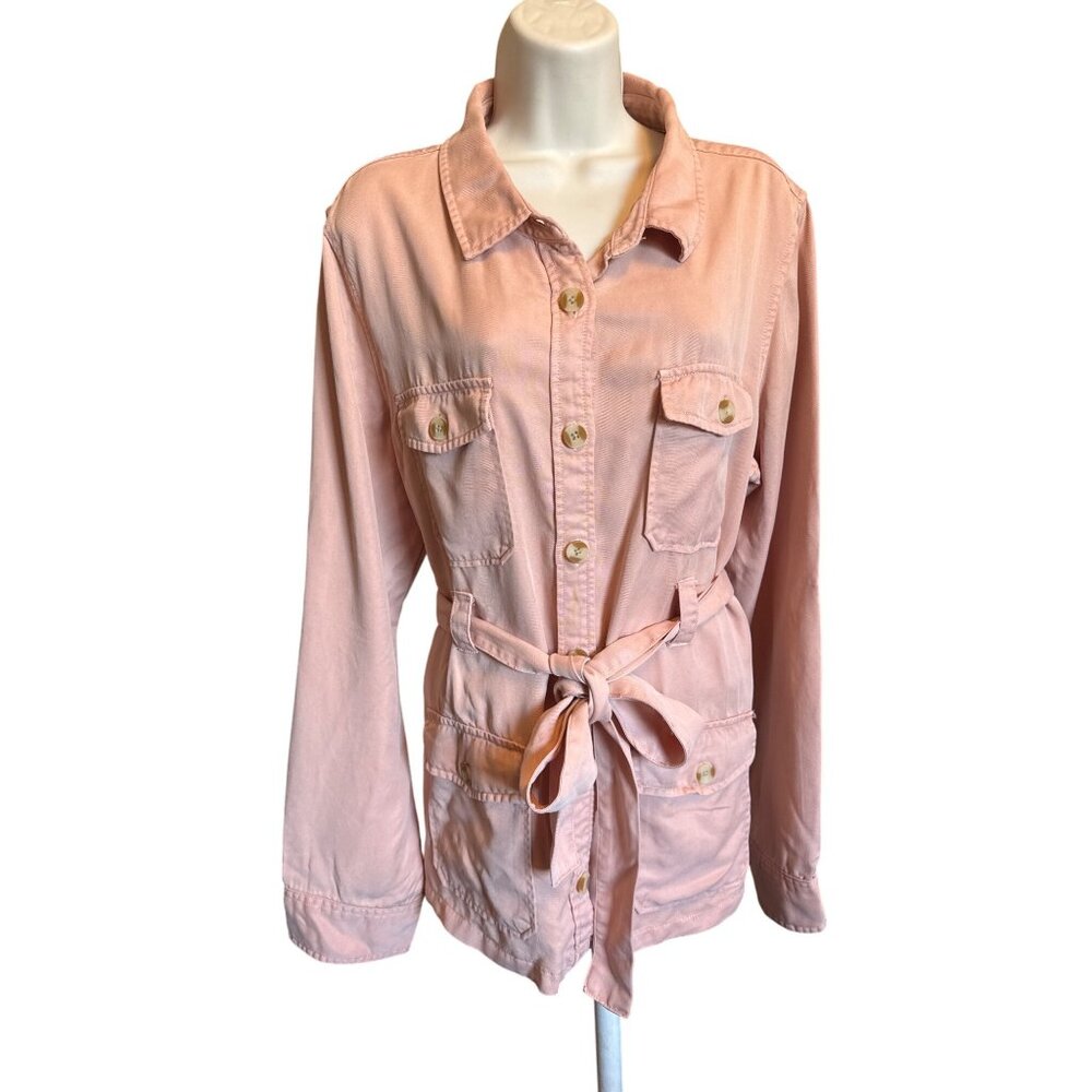 Thread & Supply Lauryn Cargo Shacket XL Tie Waist Blush Tencel Lyocell NWT